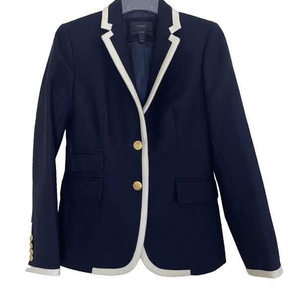 J. Crew Navy Blazer Jacket Women's Size 2 Gold Buttons Wool Office Academia - Picture 2 of 15